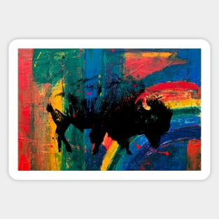 American Bison Stamp Art Painting Rainbow Sticker